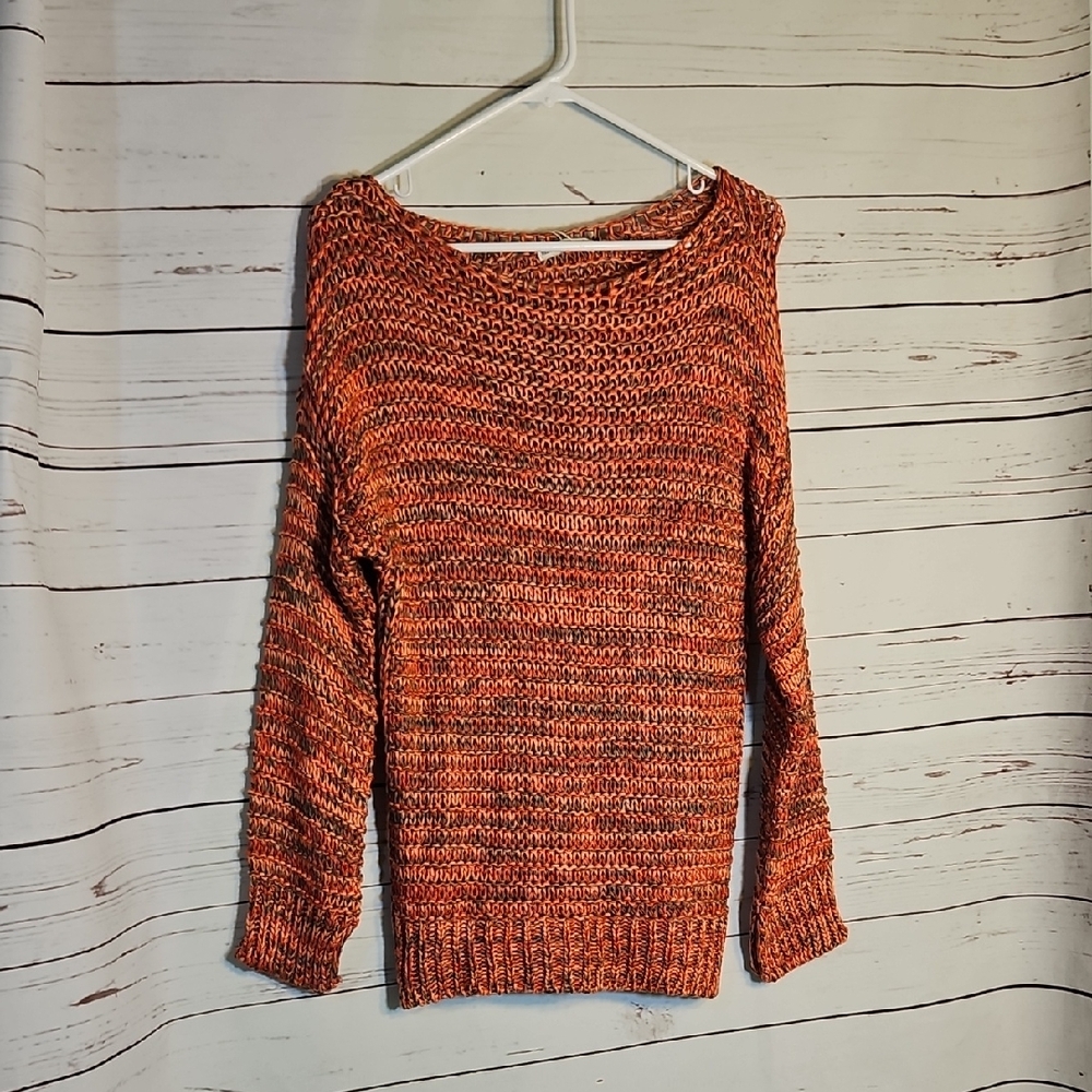 Womens Orange Knit‎ Sweater Long Sleeve Pullover Casual Cozy